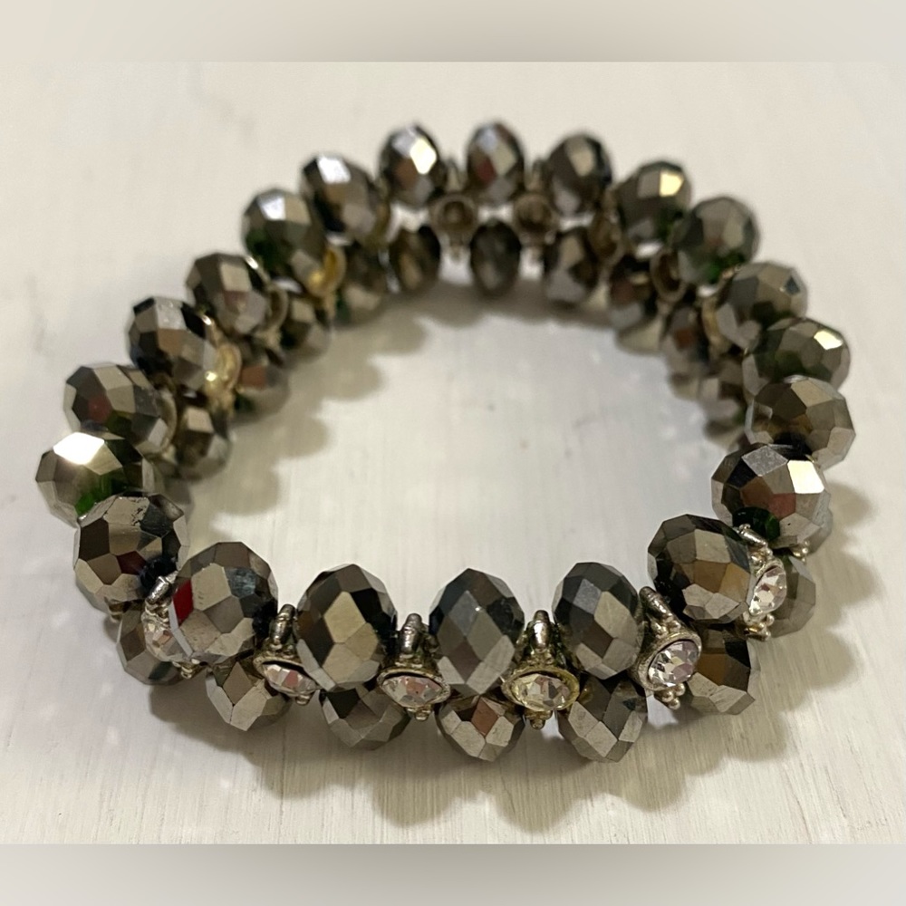 Gunmetal Rhinestone Beaded Bling Bracelet Vintage Retro Party Whimsigoth Fairy - Picture 2 of 6